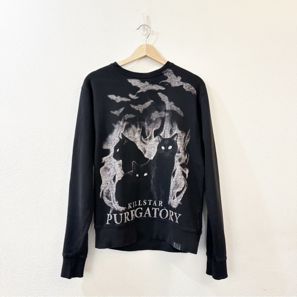 Killstar Purgatory Graphic Gothic Cats Bats Crewneck Pullover Sweatshirt Size S‎
